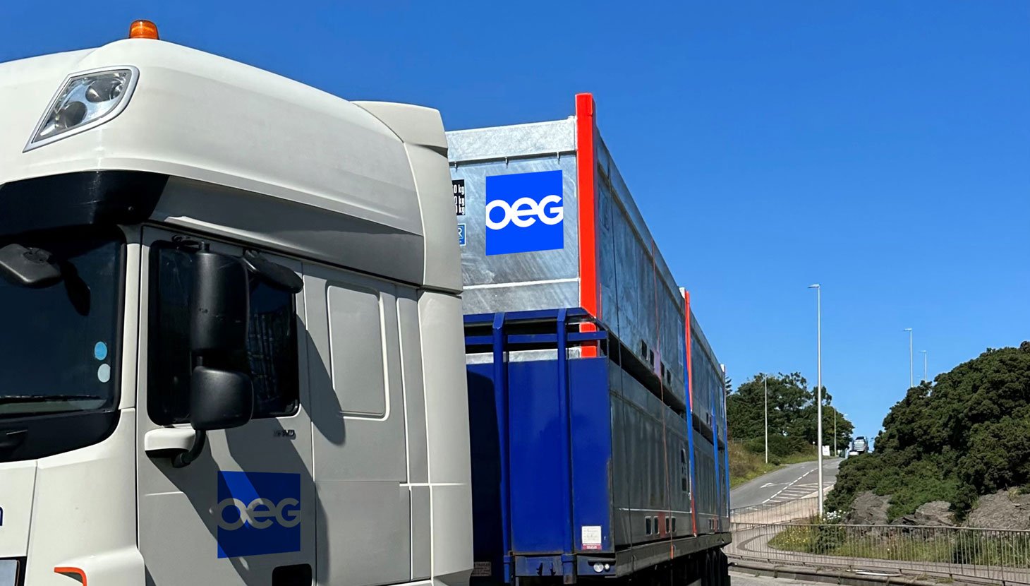OEG container in transport on the back of a truck.