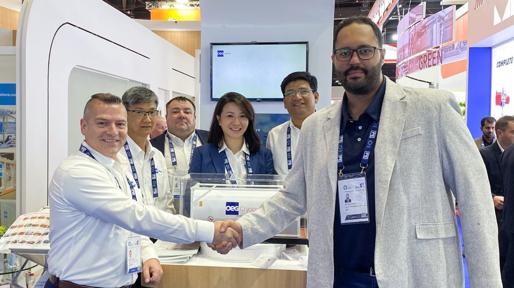 Pictured left to right, Sean McFadyen, Regional Business Development Manager (ME), Richard Lee, Cryogenic Equipment General Manager (APAC), Martin Sharp, Operations Manager (ME), Jessinia Lim, Cryogenic Equipment Sales Manager (APAC), Ittoop George, Sales Representative (ME), Mostafa Elkhatib, Group Procurement Assistant Manager, Gulf Industrial Gases.